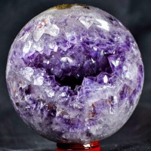 Shop Amethyst Shapes! Amethyst Geode Sphere 4.2" diameter weighs 3.20 pounds | Natural genuine stones & crystals in various shapes & sizes. Buy raw cut, tumbled, or polished gemstones for making jewelry or crystal healing energy vibration raising reiki stones. #crystals #gemstones #crystalhealing #crystalsandgemstones #energyhealing #affiliate #ad