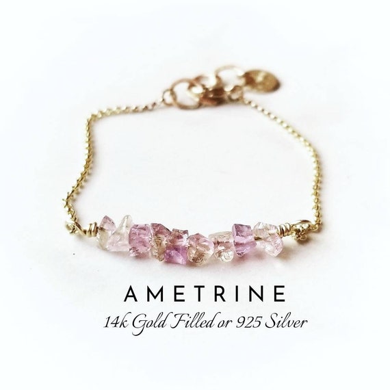 Ametrine Crystal Bracelet | Raw Natural Ametrine Bracelet  | 14k Gold Filled Or 925 Sterling Silver