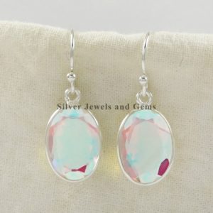 Shop Angel Aura Quartz Earrings! Natural Angel Aura Quartz Earrings, Handmade Earrings, 925 Sterling Silver, Oval Aura Quartz Earrings, Bezel Earring, Dangle Drop Earrings | Natural genuine Angel Aura Quartz earrings. Buy crystal jewelry, handmade handcrafted artisan jewelry for women.  Unique handmade gift ideas. #jewelry #beadedearrings #beadedjewelry #gift #shopping #handmadejewelry #fashion #style #product #earrings #affiliate #ad