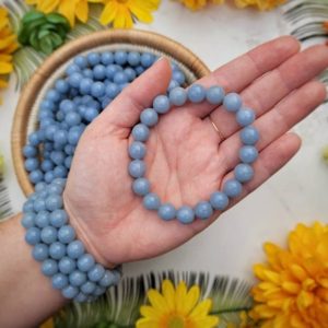 Blue Angelite Bracelet – No. 528 | Natural genuine Array jewelry. Buy crystal jewelry, handmade handcrafted artisan jewelry for women.  Unique handmade gift ideas. #jewelry #beadedjewelry #beadedjewelry #gift #shopping #handmadejewelry #fashion #style #product #jewelry #affiliate #ad