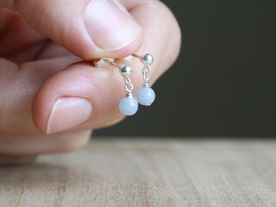 Angelite Stud Earrings . Natural Stone Earrings Dangle . Small Gemstone Earrings Studs