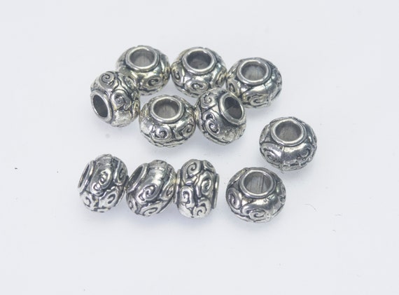 Antique Silver Rondelle Beads - Big Hole Silver Beads - Large Hole Bracelet Beads - Cloud Textured Jewelry Components - Craft Beads Antique Silver Rondelle Beads - Big Hole Silver Beads - Large Hole Bracelet Beads - Cloud Textured Jewelry Components - Craft Beads