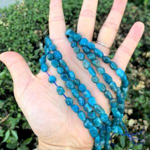Shop Apatite Chip & Nugget Beads! 1 Strand/15" Natural Blue Apatite Healing Gemstone 6mm to 8mm Free Form Oval Tumbled Pebble Stone Beads for Earrings Bracelet Jewelry Making | Natural genuine chip Apatite beads for beading and jewelry making.  #jewelry #beads #beadedjewelry #diyjewelry #jewelrymaking #beadstore #beading #affiliate #ad