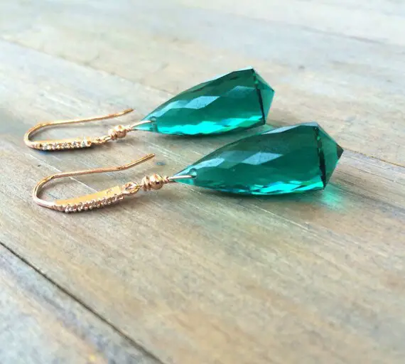 Rose Gold Pave Green Apatite Stones Earrings. Neon Green Gemstone. Luxury Gift. Statement Jewelry