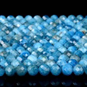 Shop Apatite Faceted Beads! 6MM Apatite Gemstone Ocean Blue Natural Grade AAA Micro Faceted Round Beads 15 inch Full Strand (80009015-P13) | Natural genuine faceted Apatite beads for beading and jewelry making.  #jewelry #beads #beadedjewelry #diyjewelry #jewelrymaking #beadstore #beading #affiliate #ad