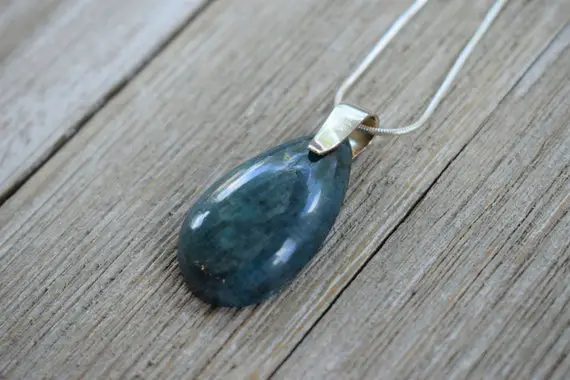 Blue Apatite Pendant - Natural Hand Polished Semi Precious Stone - Sterling Silver - Choice Of Chain