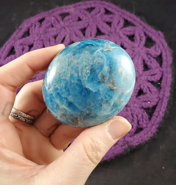Blue Apatite Palmstone Gallet Crystal Stones Crystals Palm Stone Natural High Quality Shimmer Gemmy Light Blue Throat Chakra