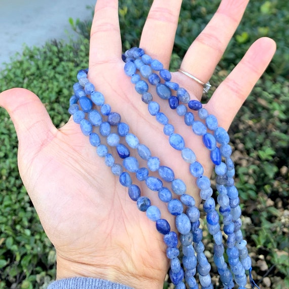 1 Strand/15" Natural Blue Aventurine Healing Gemstone 6mm To 8mm Free Form Oval Tumbled Pebble Stone Beads For Earrings Charm Jewelry Making