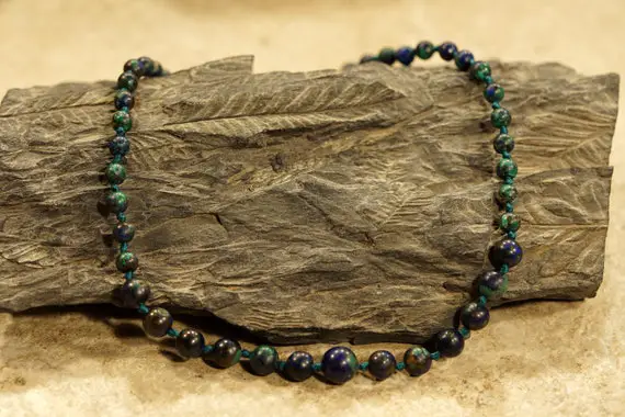 Green Azurite Choker • Green Azurite Necklace • Gift For Him • Knotted Choker Necklace • Gift For Her • Bead Jewelry • 3805