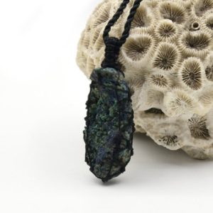 Raw Azurite Pendant, Druzy Necklace, Natural Gemstone Necklace For Man, Raw Stone Jewelry, Birthday Gift for Him | Natural genuine Gemstone pendants. Buy crystal jewelry, handmade handcrafted artisan jewelry for women.  Unique handmade gift ideas. #jewelry #beadedpendants #beadedjewelry #gift #shopping #handmadejewelry #fashion #style #product #pendants #affiliate #ad