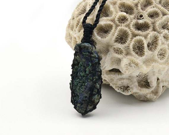 Raw Azurite Malachite Pendant, Druzy Necklace, Natural Gemstone Necklace For Man, Raw Stone Jewelry, Birthday Gift For Him