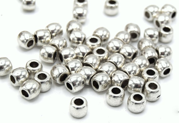 Perles Tambour Grand Trou Métal Argent Ø6mm Par Lots De 20/ 40  Unités