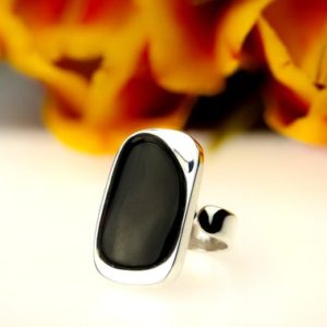 Shop Jet Rings! Black Amber Ring, Black Amber Stone Ring, Large Amber Ring, Large  Amber And Silver Ring, Adjustable Amber Ring, Unique Natural Amber Ring | Natural genuine Jet rings, simple unique handcrafted gemstone rings. #rings #jewelry #shopping #gift #handmade #fashion #style #affiliate #ad