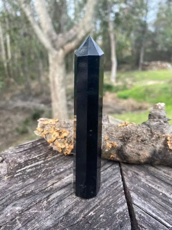 Black Tourmaline Crystal Point - Obelisk - Reiki Charged - Powerful Healing Energy - Transmute Negative Energy Into Love - Grounding Crystal