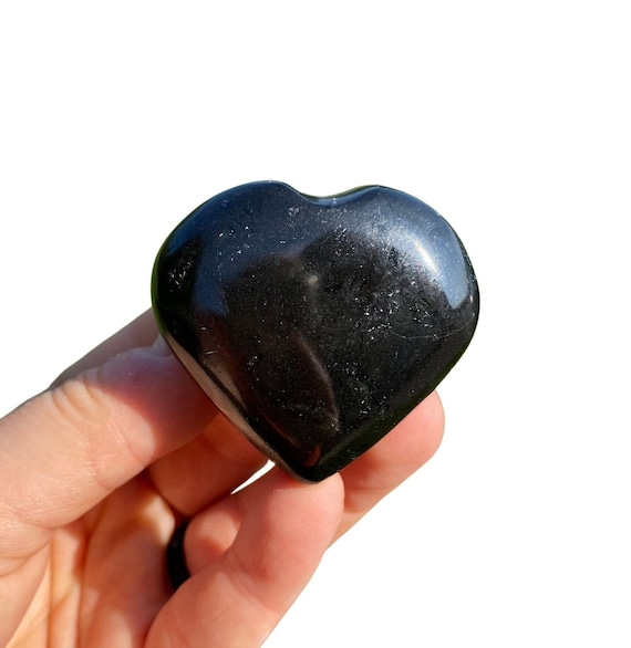 Black Tourmaline Heart (~1.5" - 2") Black Tourmaline Crystal Heart - Black Tourmaline Stone Heart - Polished Black Tourmaline Heart