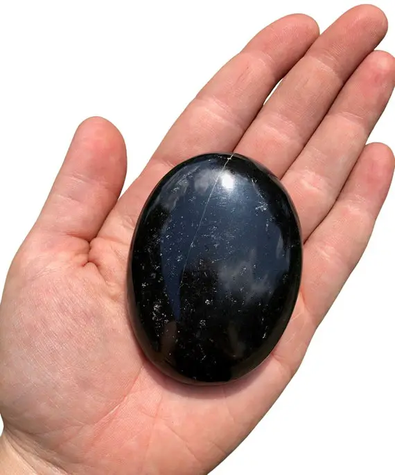 Black Tourmaline Stone (2"-3") - Palm Stone - Grade A - Polished Black Tourmaline Palm Stone - Tourmaline Worry Stone - Protection Crystal