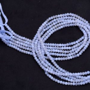 Shop Blue Chalcedony Faceted Beads! Natural Blue Chalcedony 4mm Micro Faceted Round Beads | 13inch Strand | AAA Chalcedony Semi Precious Gemstone Beads for Jewelry Making | | Natural genuine faceted Blue Chalcedony beads for beading and jewelry making.  #jewelry #beads #beadedjewelry #diyjewelry #jewelrymaking #beadstore #beading #affiliate #ad