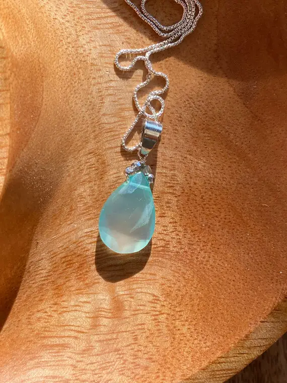 Blue Chalcedony Pendant Necklace/ Sterling Silver Chain
