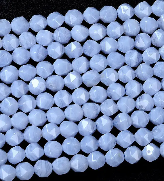 Natural Chalcedony Blue Lace Agate Gemstone Grade Aaa Star Cut Faceted 5mm 6mm Loose Beads (d140)