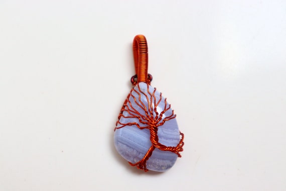 Blue Lace Agate Wire Wrapped Pendant Copper Pendant, Natural Blue Lace Agate Gemstone Pendant, Copper Necklace Pendant Jewelry Loose Jewelry