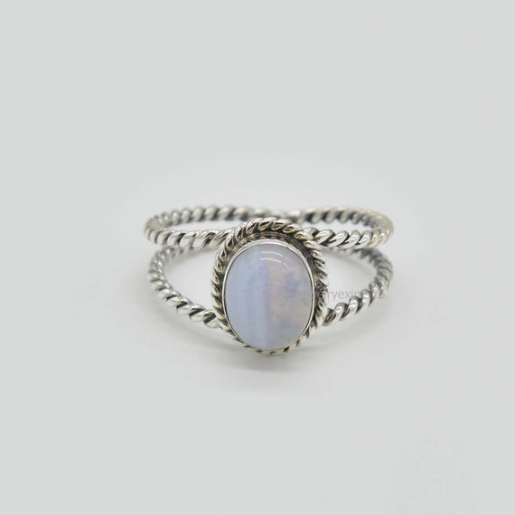 Blue Lace Agate Ring ~ 925 Sterling Silver Ring ~ Blue Lace Agate Engagement Ring ~ 7x9 Mm Oval Blue Lace Agate Ring ~ Agate Ring