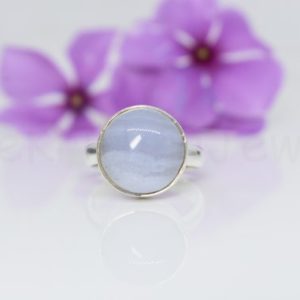 Shop Blue Lace Agate Rings! Blue Lace Agate Gemstone Ring, 925 Sterling Silver Ring, Round Gemstone Ring, Beautiful Ring, Cabochon Gemstone Ring, Simple Band Ring, Boho | Natural genuine Blue Lace Agate rings, simple unique handcrafted gemstone rings. #rings #jewelry #shopping #gift #handmade #fashion #style #affiliate #ad