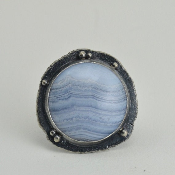 Blue Lace Agate Ring In Sterling Silver Size 8.75