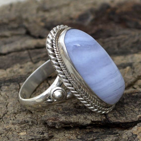 Natural Blue Lace Agate Gemstone Ring, Blue Lace Agate Ring, 925 Sterling Silver Ring, Agate Ring, Birthstone Ring, Designer Gift Ring
