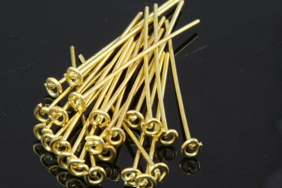 Raw Brass Head Eye Pins, 30mm, 21 Gauge 0.7mm