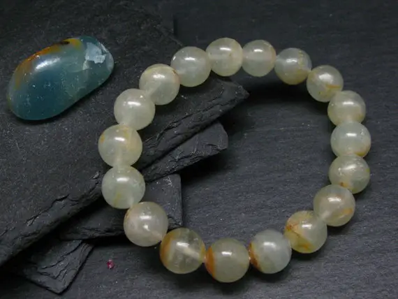 Lemurian Aquatine Calcite Genuine Bracelet ~ 7 Inches  ~ 12.5mm Round Beads