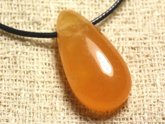 Collier Pendentif En Pierre - Calcite Jaune Orange Goutte 40mm