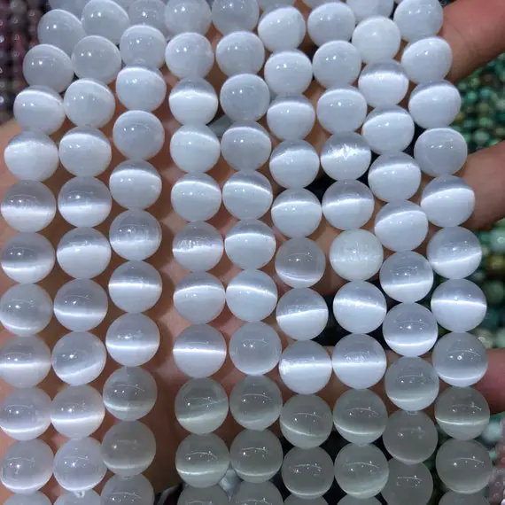 White Selenite Beads, Natural Gemstone Beads, Round Stone Beads 6mm 8mm 10mm 12mm 15''