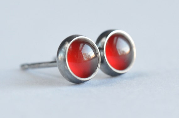 Red Carnelian 5mm Sterling Silver Stud Earrings Pair