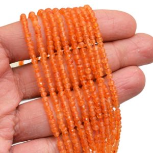 Shop Carnelian Beads! Carnelian Gemstone Rondelle 3mm-4mm Faceted Beads | 13inch Strand | Natural Orange Faceted Carnelian Semiprecious Gemstone | Wholesale Price | Natural genuine beads Carnelian beads for beading and jewelry making.  #jewelry #beads #beadedjewelry #diyjewelry #jewelrymaking #beadstore #beading #affiliate #ad
