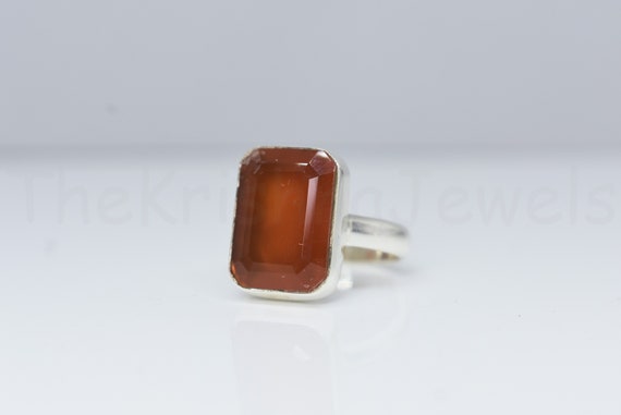 Orange Carnelian Ring, 925 Sterling Silver, Octagon Shape Gemstone Ring, Simple Band Ring, Silver Bezel Set Ring, Faceted Gemstone Ring