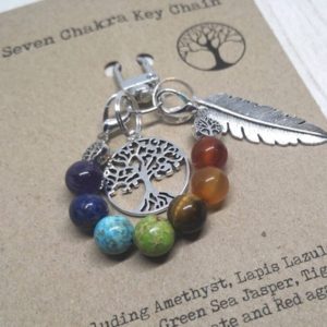 Shop Chakra Beads! Chakra beaded Keychain, Seven Chakra Keyring, Yoga Keychain, tree of life Key Chain, Chakra Gift, Chakra Purse Charm, positive message gift | Shop jewelry making and beading supplies, tools & findings for DIY jewelry making and crafts. #jewelrymaking #diyjewelry #jewelrycrafts #jewelrysupplies #beading #affiliate #ad