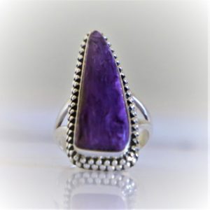 Shop Charoite Rings! Charoite Ring, 925 Solid Sterling Silver Ring, Unique Gift, Natural, Healing Stone Ring, Christmas Gift,Boho, Navajo Dainty Trendy Midi Ring | Natural genuine Charoite rings, simple unique handcrafted gemstone rings. #rings #jewelry #shopping #gift #handmade #fashion #style #affiliate #ad