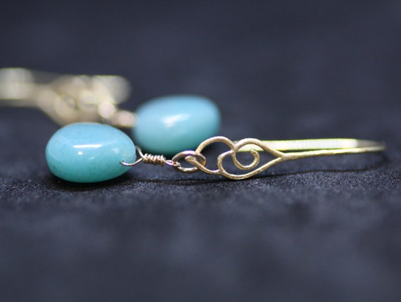 Cloud Filigree Wire Wrapped Natural Chrysocolla Earrings 14k Gold Vermeil  ,  7th Anniversary , Clearance