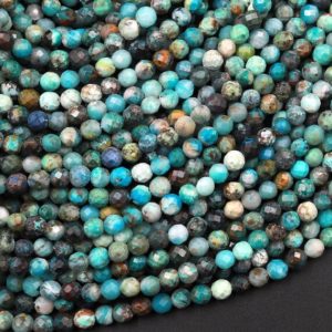 Shop Chrysocolla Faceted Beads! Natural Green Blue Chrysocolla 3mm Faceted Round Beads Micro Laser Diamond Cut Gemstone 15.5" Strand | Natural genuine faceted Chrysocolla beads for beading and jewelry making.  #jewelry #beads #beadedjewelry #diyjewelry #jewelrymaking #beadstore #beading #affiliate #ad