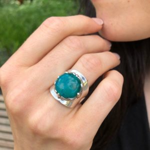 Shop Chrysocolla Rings! Chrysocolla Ring, Natural Chrysocolla, Sagittarius Birthstone, Round Ring, Statement Ring, Blue Stone Ring, 925 Silver Ring, Chrysocolla | Natural genuine Chrysocolla rings, simple unique handcrafted gemstone rings. #rings #jewelry #shopping #gift #handmade #fashion #style #affiliate #ad