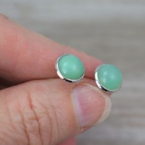Shop Chrysoprase Earrings! Natural Chrysoprase Earrings / Studs – Set in Sterling Silver – Mint Green Gemstone / Semi Precious Stone | Natural genuine Chrysoprase earrings. Buy crystal jewelry, handmade handcrafted artisan jewelry for women.  Unique handmade gift ideas. #jewelry #beadedearrings #beadedjewelry #gift #shopping #handmadejewelry #fashion #style #product #earrings #affiliate #ad