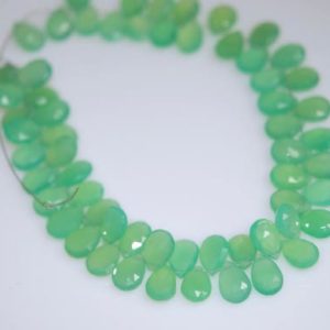 Shop Chrysoprase Beads! Chrysoprase Colored Chalcedony Briolette Pears Wholesale Price 18.00 | Natural genuine beads Chrysoprase beads for beading and jewelry making.  #jewelry #beads #beadedjewelry #diyjewelry #jewelrymaking #beadstore #beading #affiliate #ad