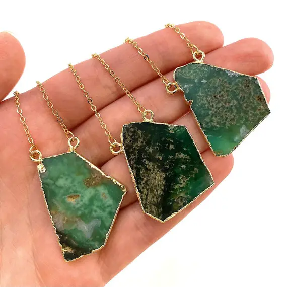 Chrysoprase Necklace, Green Chrysoprase Necklace, Crystal Pendant, Chrysoprase Crystal Necklace