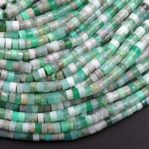 Natural Australian Green Chrysoprase 4mm Heishi Rondelle Beads 15.5" Strand | Natural genuine rondelle Chrysoprase beads for beading and jewelry making.  #jewelry #beads #beadedjewelry #diyjewelry #jewelrymaking #beadstore #beading #affiliate #ad