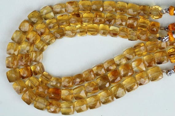 Natural, 8 Inch Long Strand Faceted Citrine Cubes Briolette Beads, 7--8 Mm App, Citrine Gemstone, Wholesale, Custom