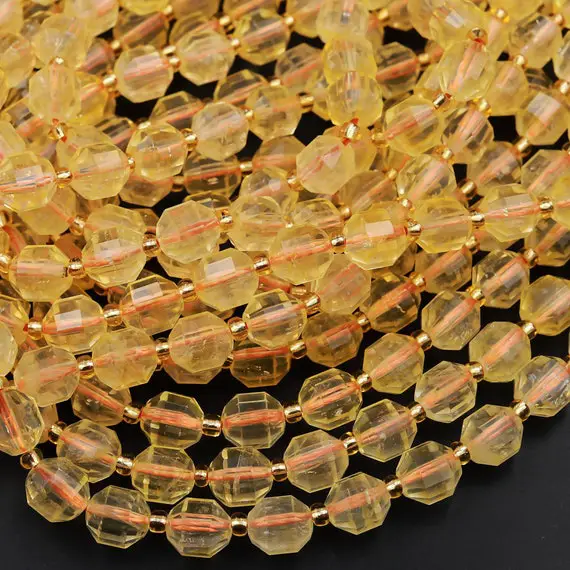 Natural Golden Citrine 8mm Beads Faceted Energy Prism Double Terminated Points 15.5" Strand