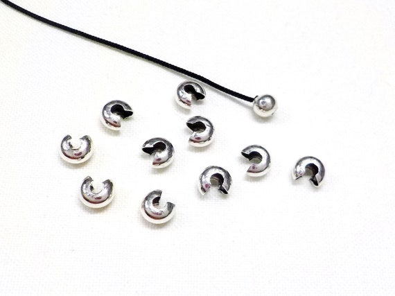 Crimp Beads Knot Covers, High Quality Silver Plated Over Brass Cover Beads, Crimping Bead Cover, Crimp Ends 4x5mm (Ø 1.5mm) - 20 Pcs