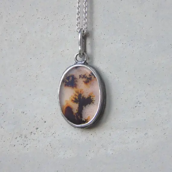 Dendritic Agate Pendant, Botanical Jewelry, Unique Tree Patern, Sterling Silver Necklace, Ooak
