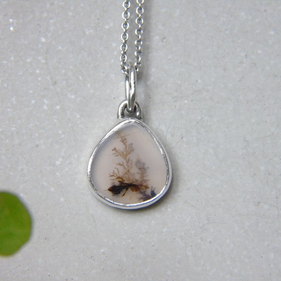 Dendritic Agate Pendant, Botanical Scenic Agate, Sterling Silver Necklace, Ooak Jewelry