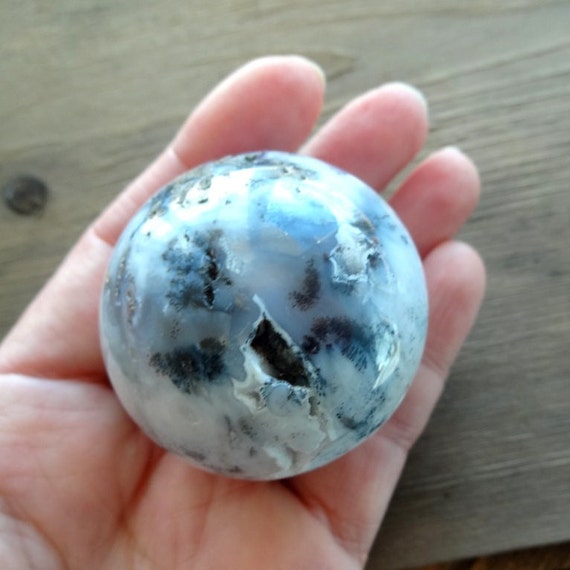 Indonesian Dendritic Agate Chalcedony Sphere 47mm, Natural Stones Sphere For Home Decor, Specimen, Gift Idea For Her Him